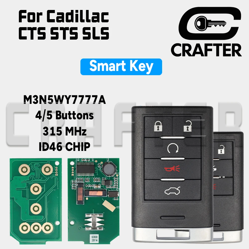Key Crafter M3N5WY7777A 315MHz ID46 Smart Remote Car Key 4/5 Buttons For Cadillac CTS STS SLS 2008 2009 2010 2011 2012 2013 2014