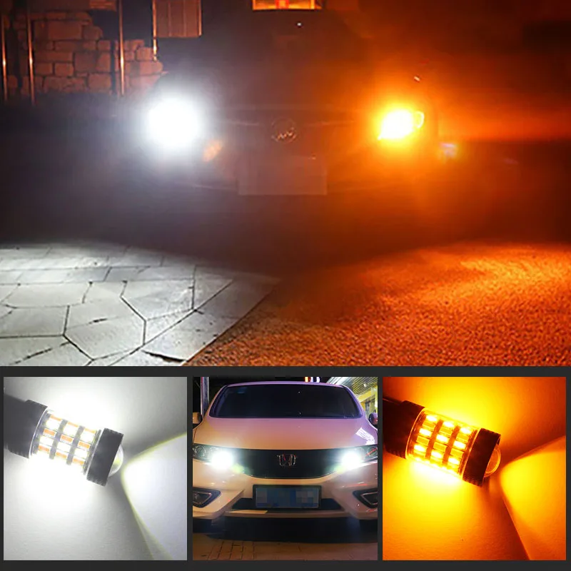 2PCS T20 W21/5W 7443 580 Canbus LED Front Turn Signal Lights Bulbs Switchback DRL 2in1 For Jeep Compass Grand Cherokee 2011-2015