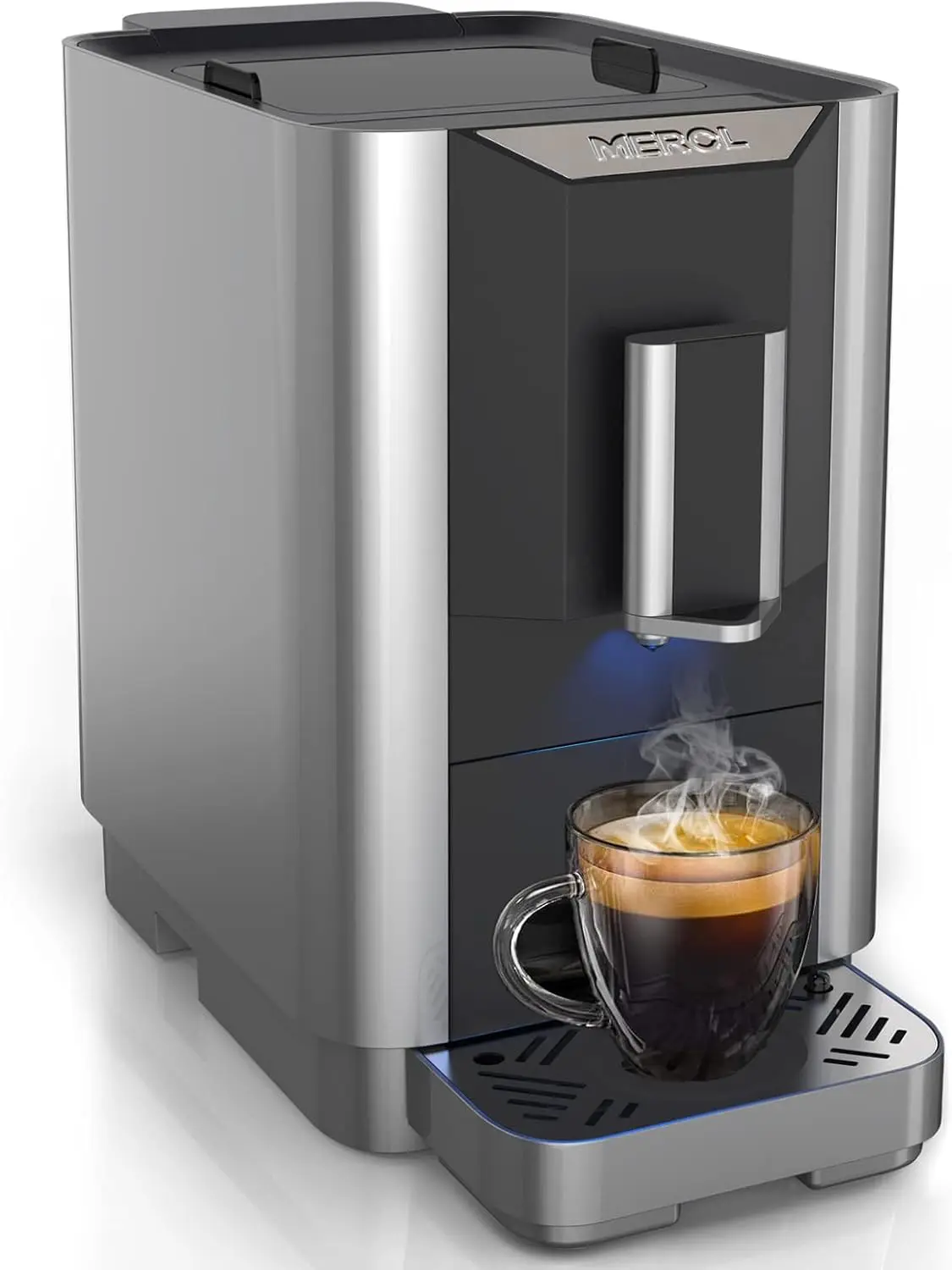 Super Automatic Espresso Coffee Machine, 19 Bar Barista Pump Coffee Maker with Adjustable Grinder, Touch Screen, Silver