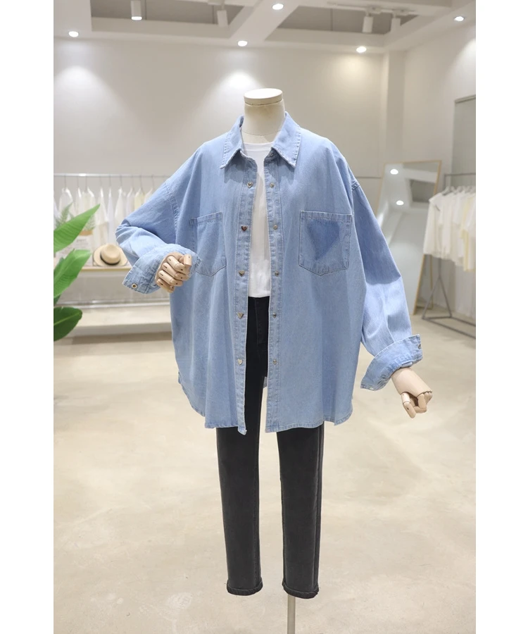 Fashion Women's All-Match Single-Breasted Shirt 2024 Women's Spring New Loose Slimming Mid-Length Long Sleeve Denim Shirts