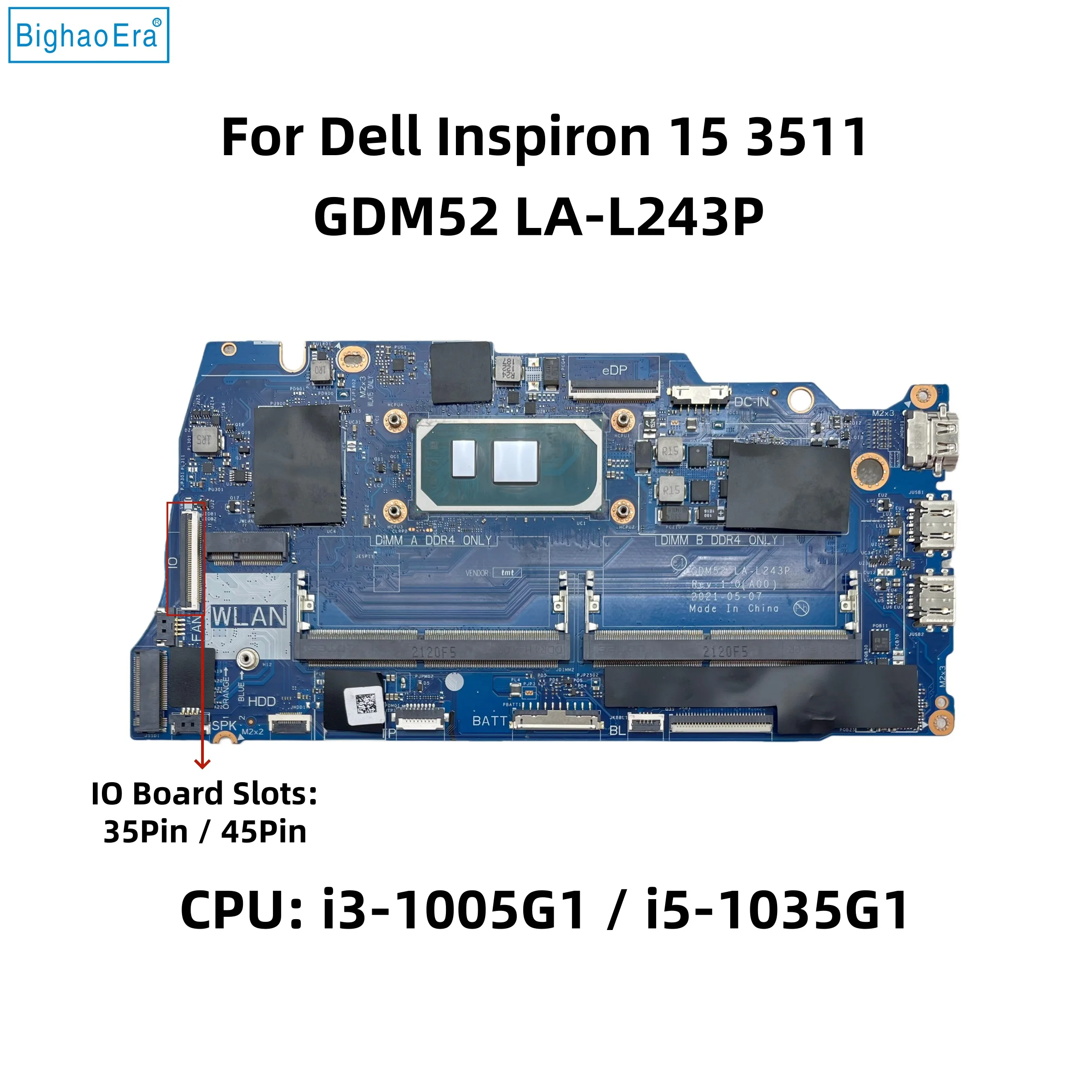 GDM52 LA-L243P For Dell Inspiron 15 3511 Laptop Motherboard With