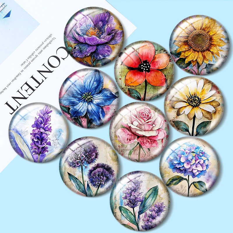Vintage Flowers  12/18/20/25mm glass cabochon  bracelet pendant rings for jewelry demo earrings back Making findings image 5