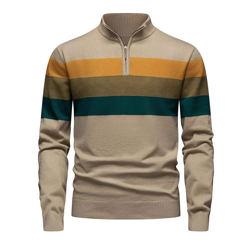 

Mens Slim Fit Stand Collar Sweater Pullover Knitted Top Autumn Winter Fashion Casual Trend Warm Thick Knitwear Male Clothing