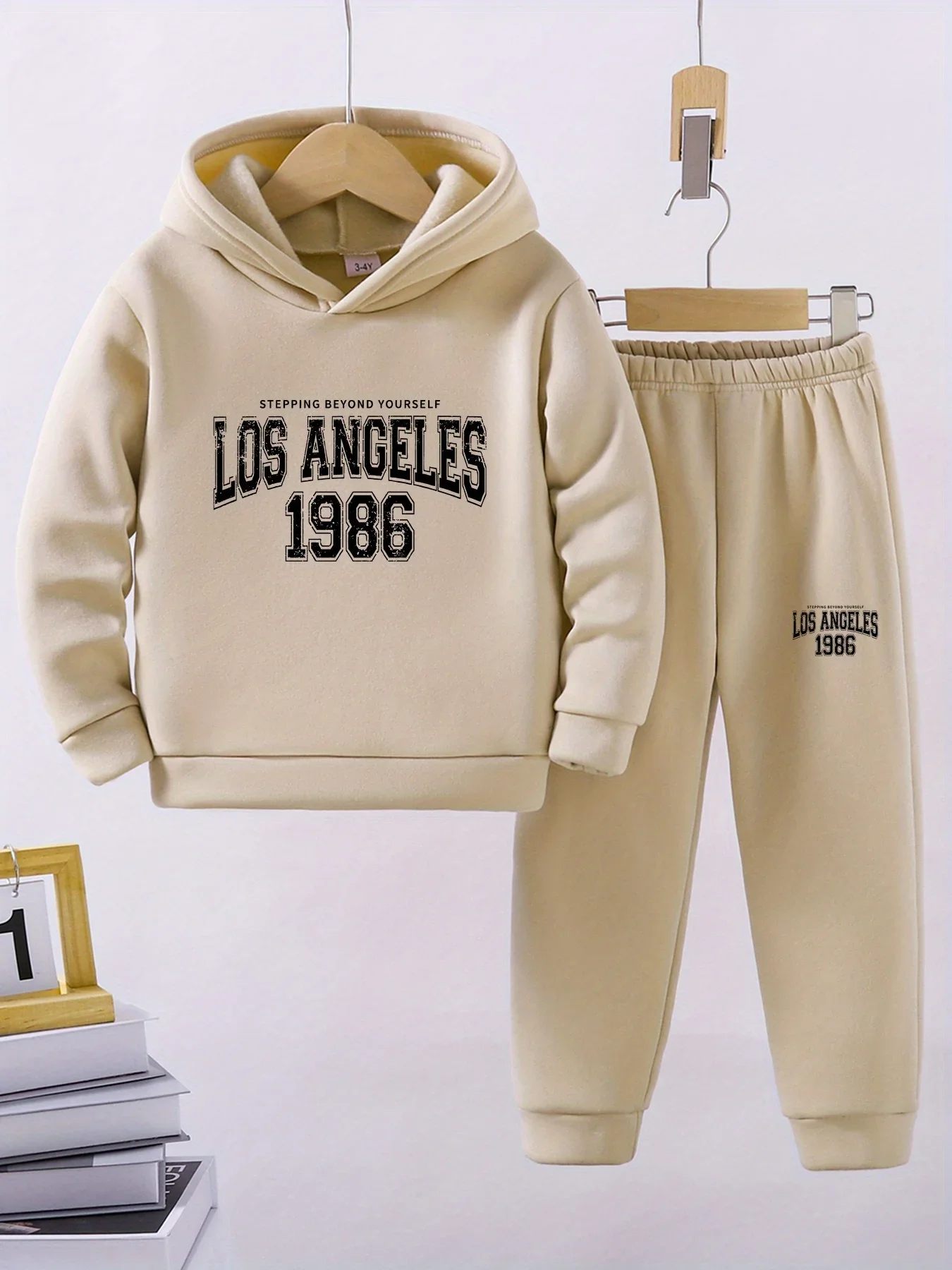 LOS ANGELES 1986 Pattern 2pcs Set New Thick Style Boys' Sweatshirt Long Sleeve Hoodie + Long Pants 2pcs Set for Toddlers