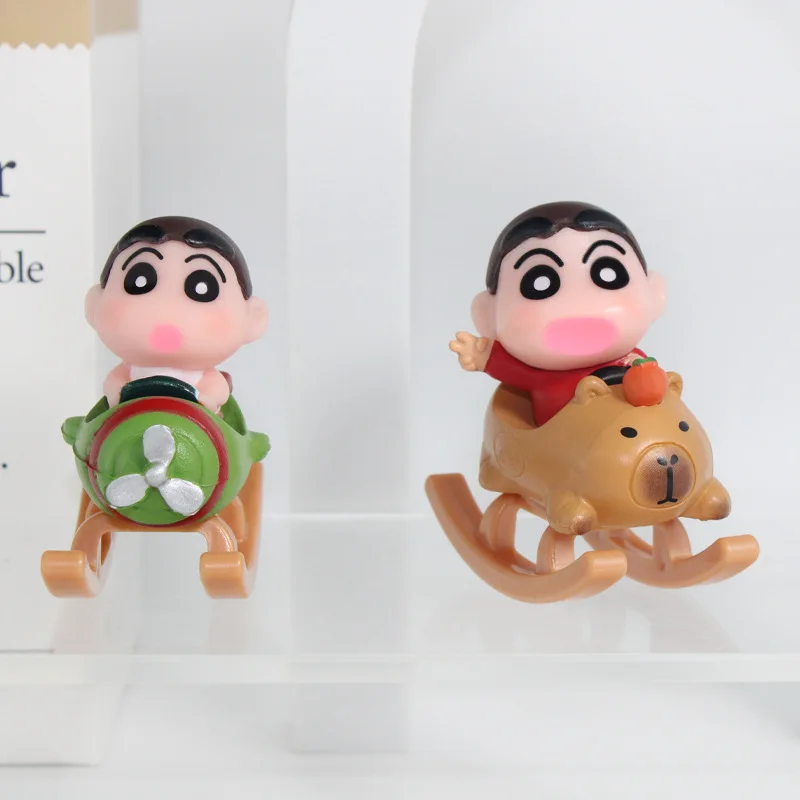 Bandai 6 unids/set Anime Crayon Shin-Chan figuras de acción serie caballo balancín figuritas decoración de coche muñeca modelo niños juguetes regalos
