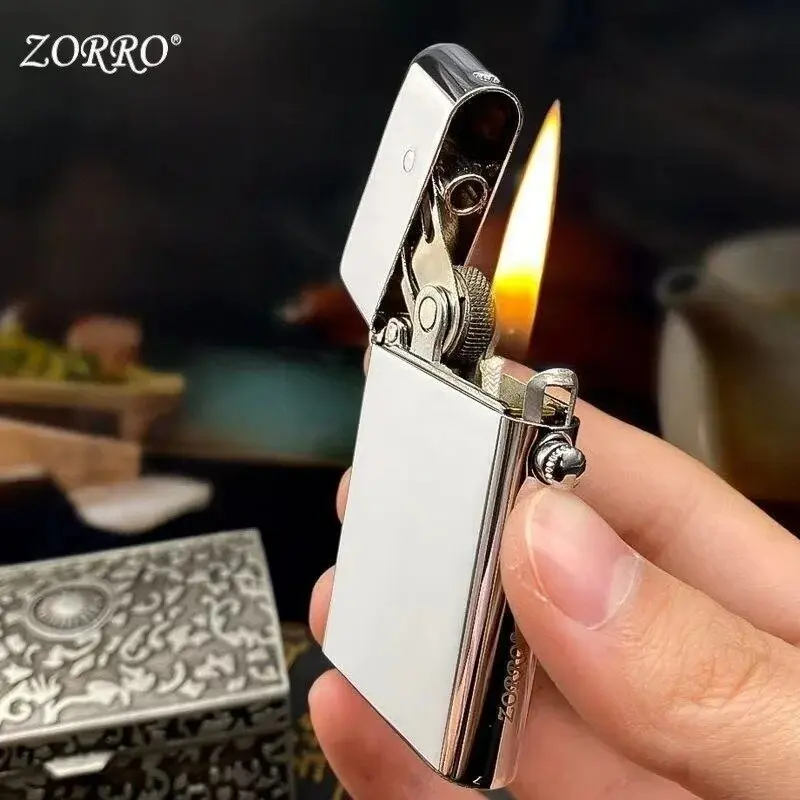 ZORRO Retro Bright Chrome Fuel Lighter - Handmade One Click Ignition with Cartoon Pattern Ideal Men's Gift