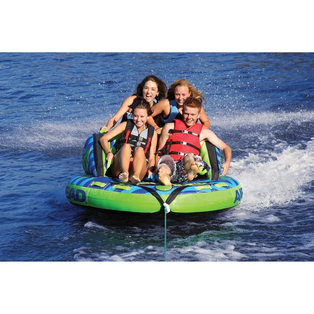 Switchback Towable 1-4 Rider Tube for Boating and Water Sports, Double-Stitched Full Nylon Cover and Patented Speed Safety Valve