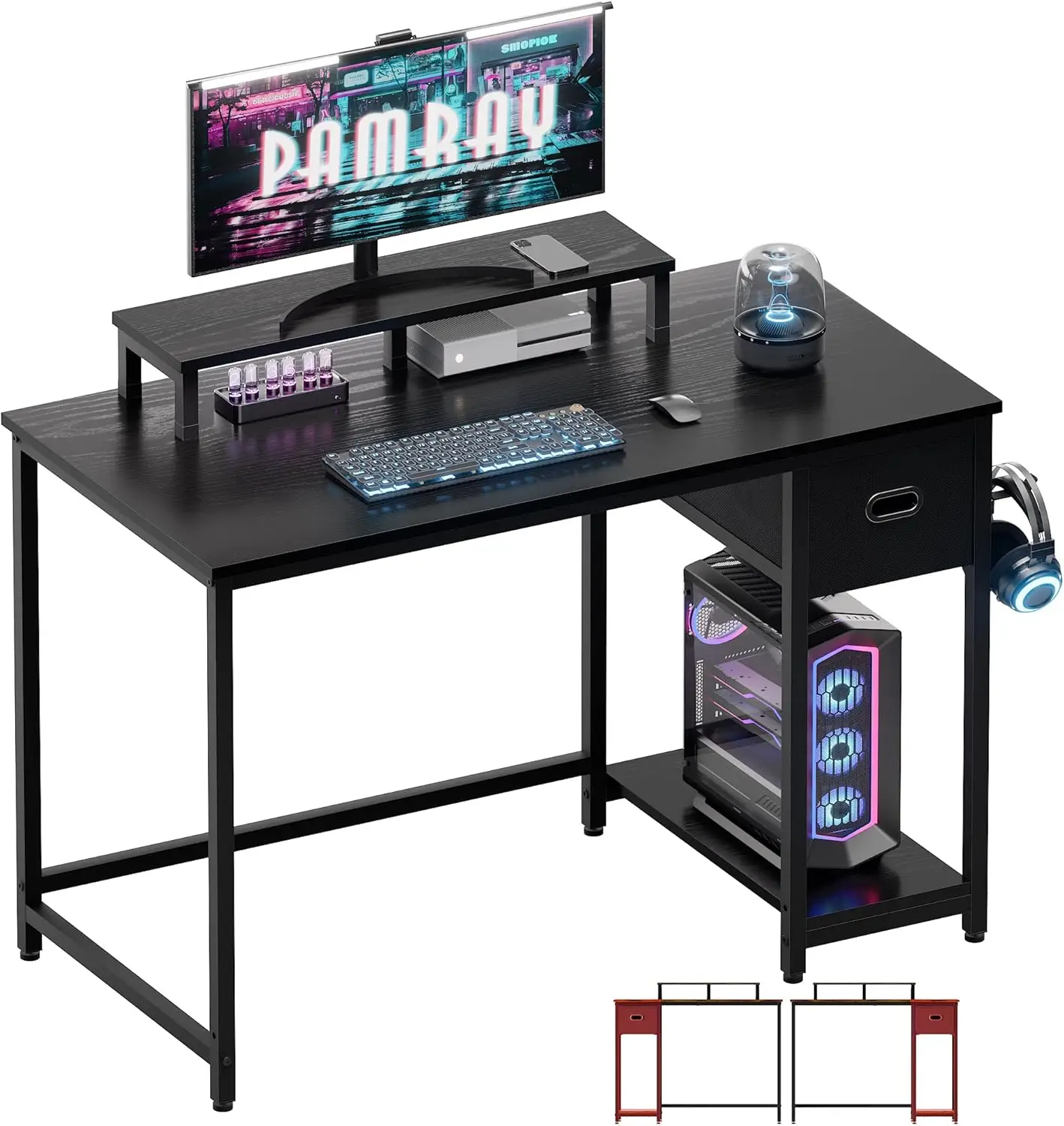 

39-Inch Computer Desk with Monitor Stand, Storage Drawer, Adjustable Feet for Home Office Study Black