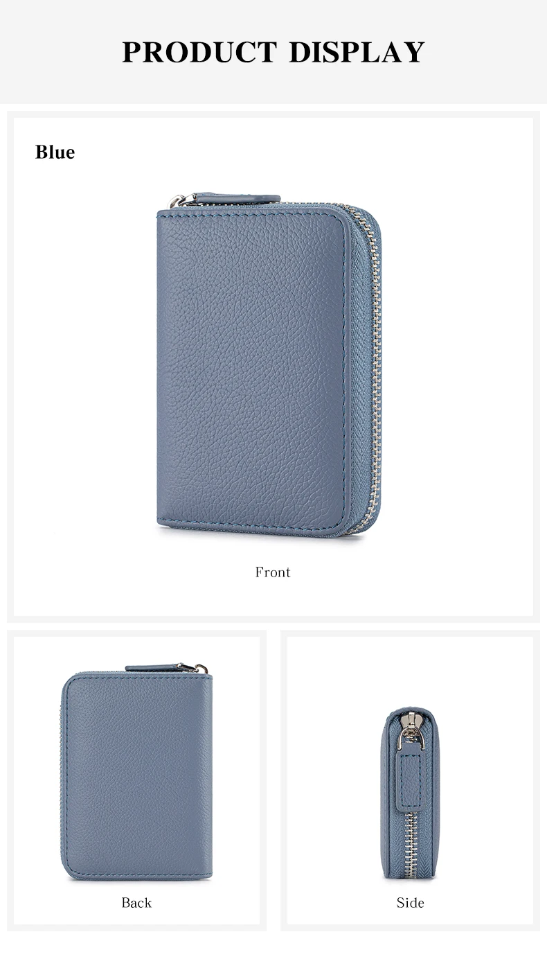Genuine Leather Small Accordion Card Cases Holder For Women RFID Blocking Zipper Credit Card Wallet with Coin Pouch 2 Cash Slot