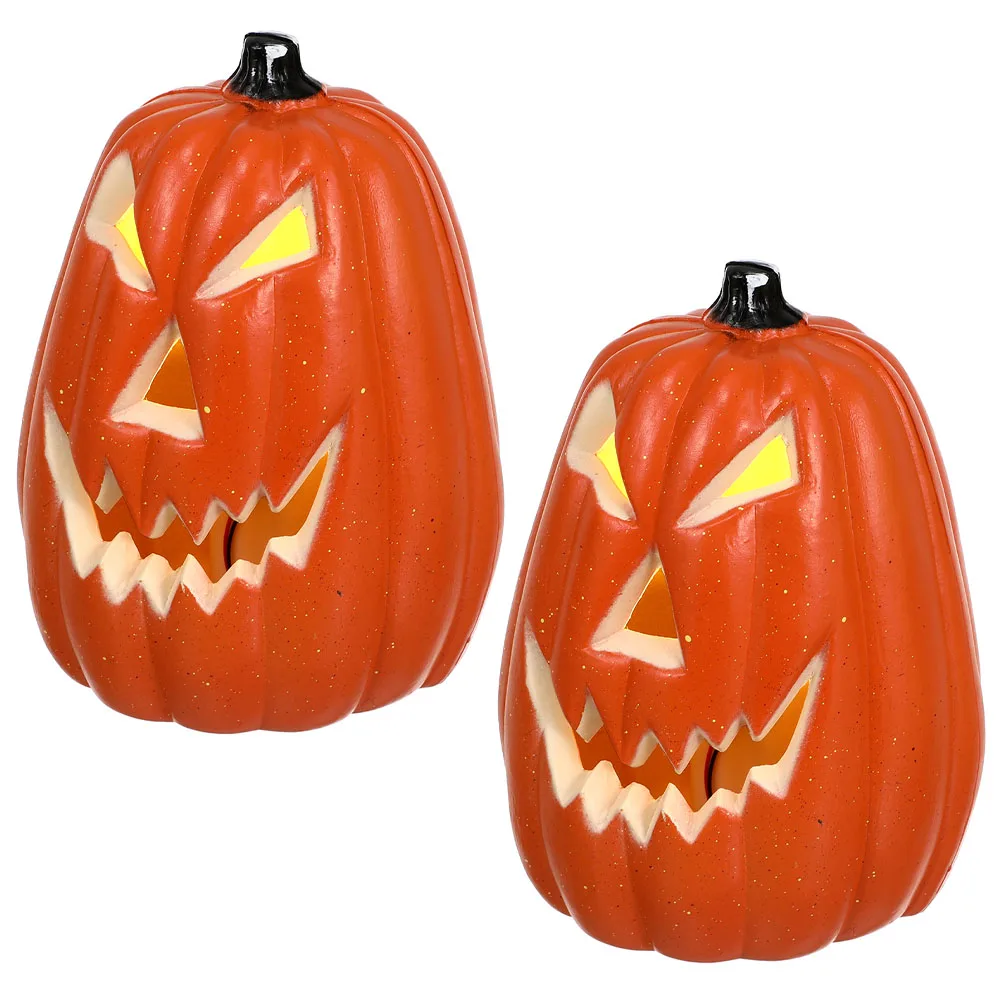 

2 Pcs Pumpkin Lantern Skull Halloween Lights Ornament Decorate Lighted Pumpkins Plastic Lamp