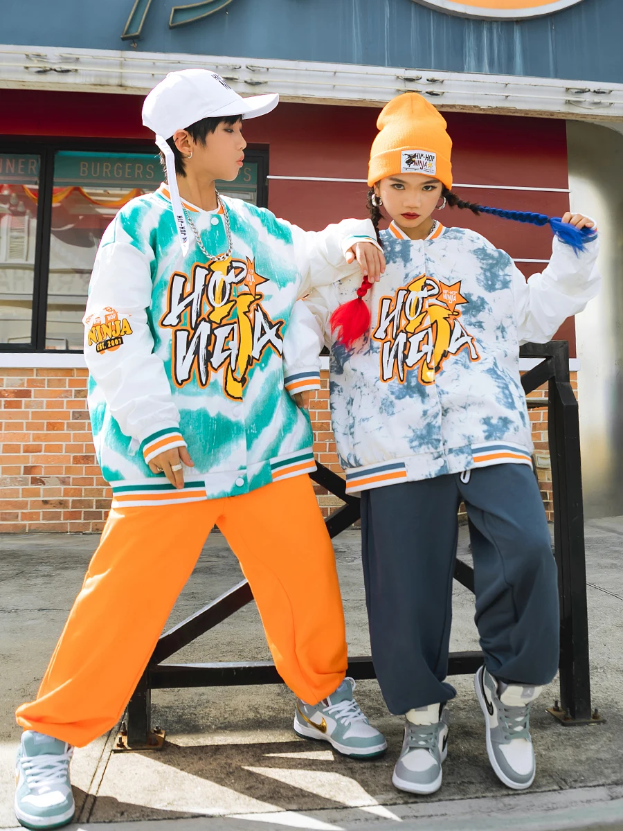 

2022 Ballroom Hip Hop Dance Clothes For Kids Long Sleeved Loose Jacket Hiphop Pants Outfits Jazz Performance Dancewear