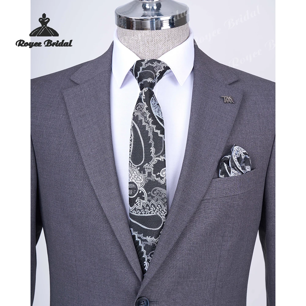 グレーのノッチドラペルシングルブレストメンズウェディングスーツ2026ツーピースビジネスイブニングスーツカスタムメイド男性用スーツ