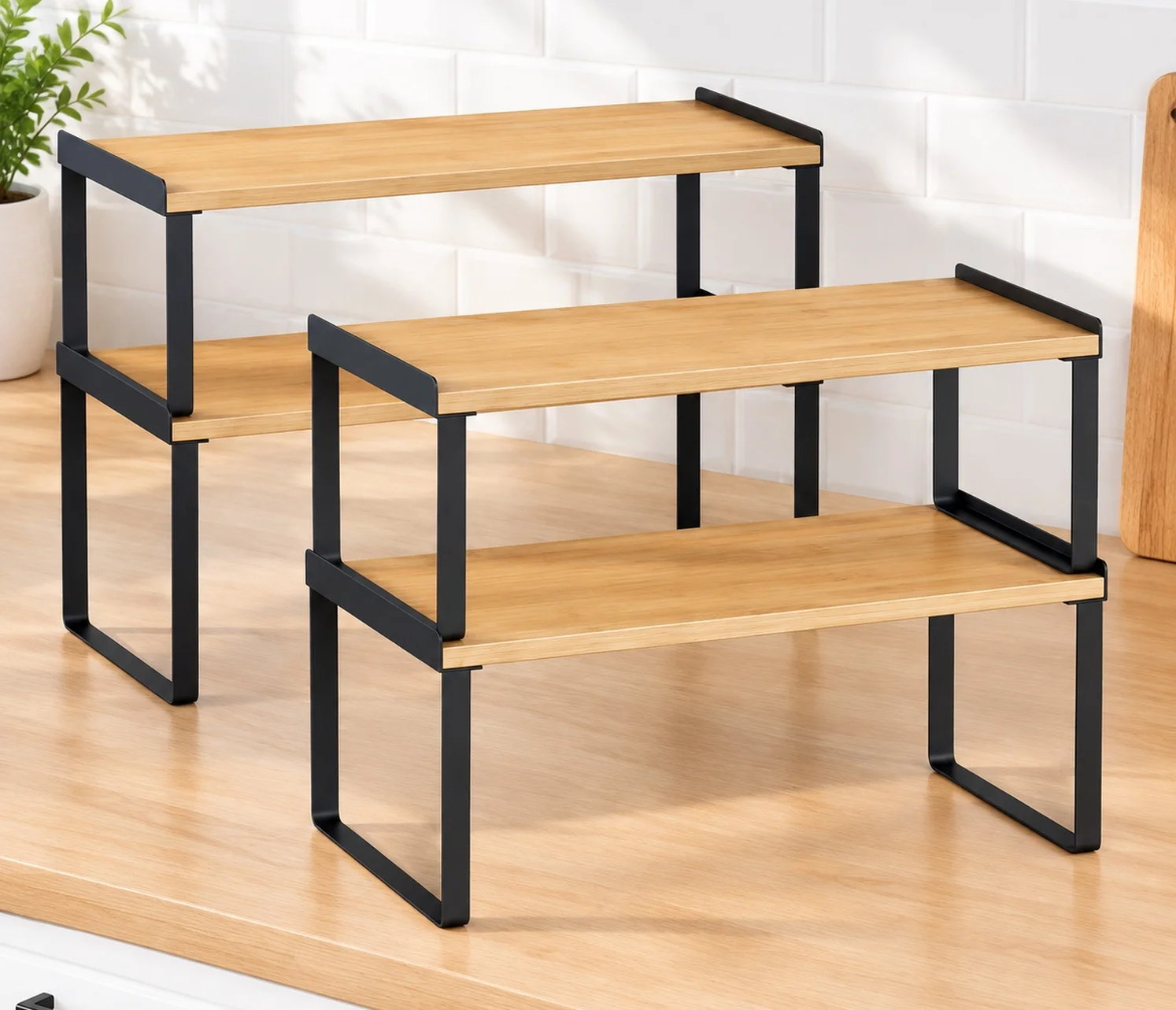 Kitchen Cabinet Shelf Organizer Set of 4, Stackable Cabinet Shelves Riser for Plates Dishes Cups Mugs Spices, Pantry Cupboard