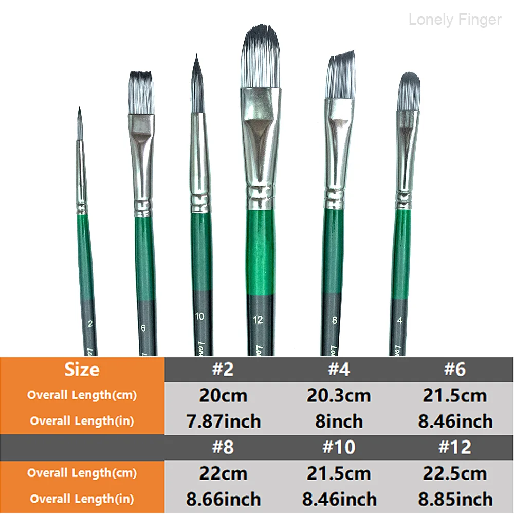 Set di pennelli 6 pezzi per pittura artistica in nylon flessibile per pittura ad olio e viso a guazzo ad acquerello acrilico