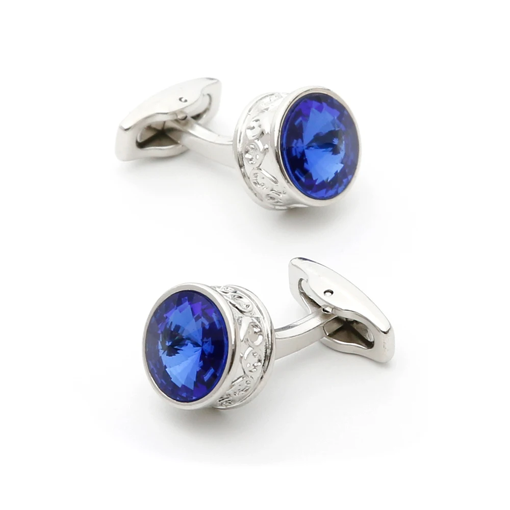 Men Cufflinks TOMYE XK22S062 Personalized Luxury Blue Crystal Round Silver Color Formal Cuff Links Wedding Gifts Buttons Jewelry