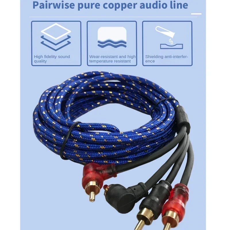 Cable de audio de cobre puro para coche, amplificador de subwoofer de modificación del sistema de audio, 2 RCA a 2 RCA