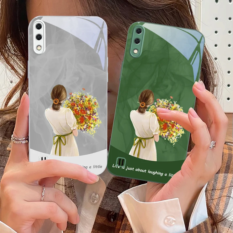 

The girl holding flowers For Samsung M02 12 Note 8 9 10 20 A 01 A02 A03 Core 04 05 06 10 12 13 14 15 A16 glass Ultra phone case