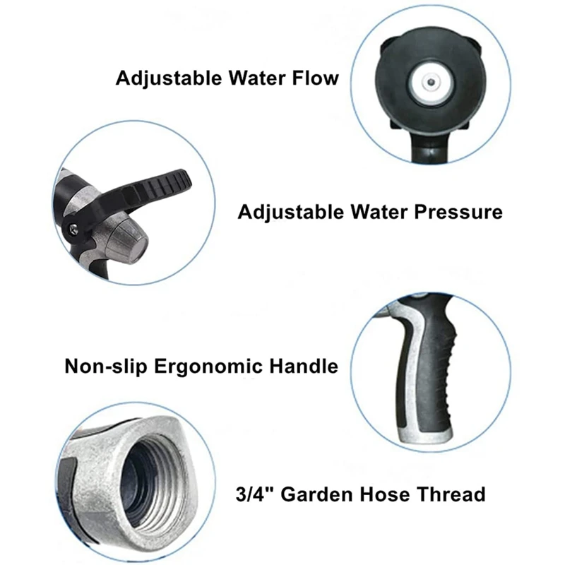 

Garden Hose Nozzle Sprayer For 3/4 Inches GHT, Heavy Duty Water Hose Nozzle For Washing High Pressure Adjustable Sprayer-[A002]