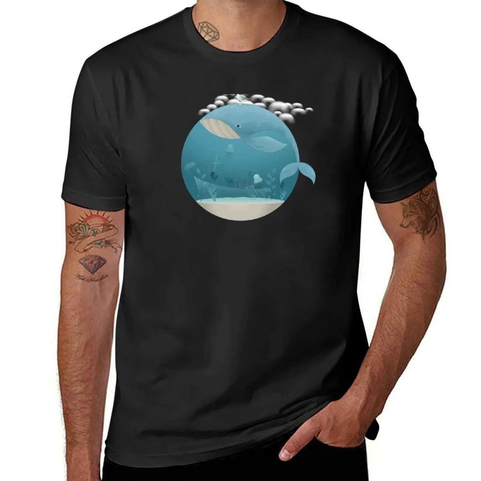 Whale & Jellyfish T-Shirt summer top for a boy Aesthetic clothing oversized big and tall t shirts for men