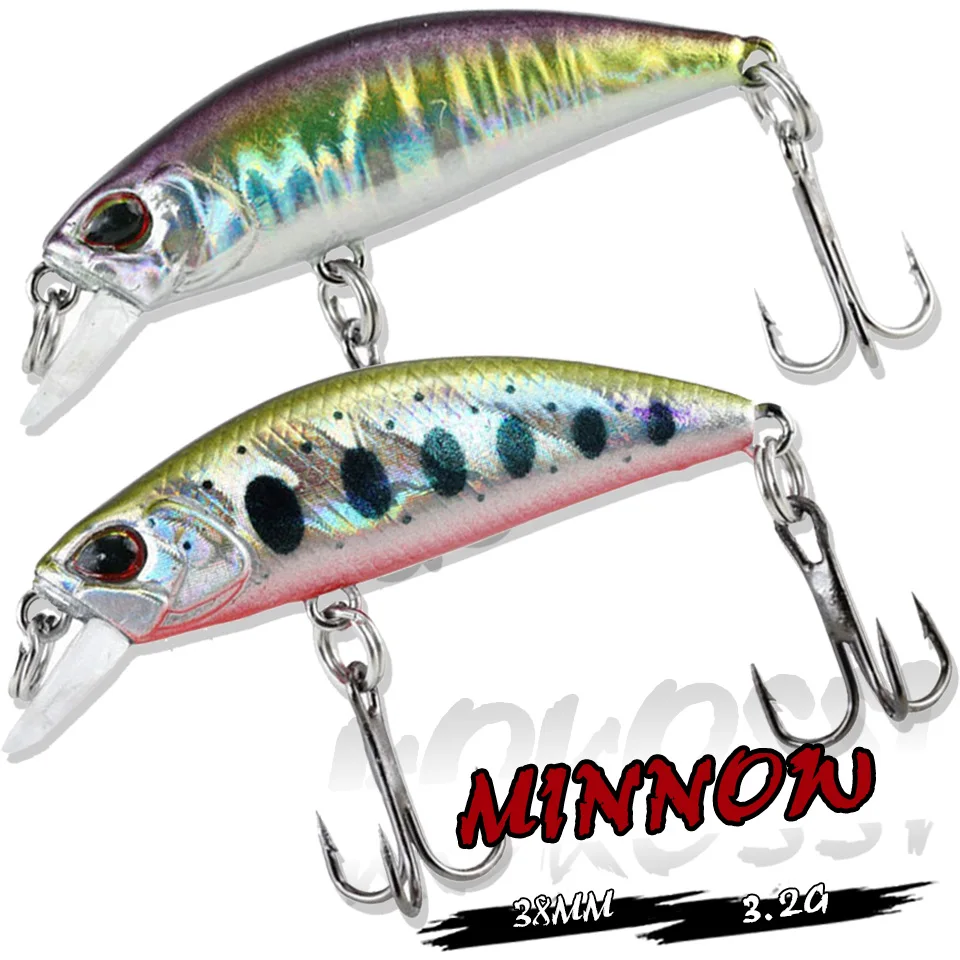 KoKossi 1PCS Minnow Lure 38MM/3.2G Sinking Artificial Hard Bait Wobbler Swimbait Micro Fishbait Trout Perch Pesca Tackle