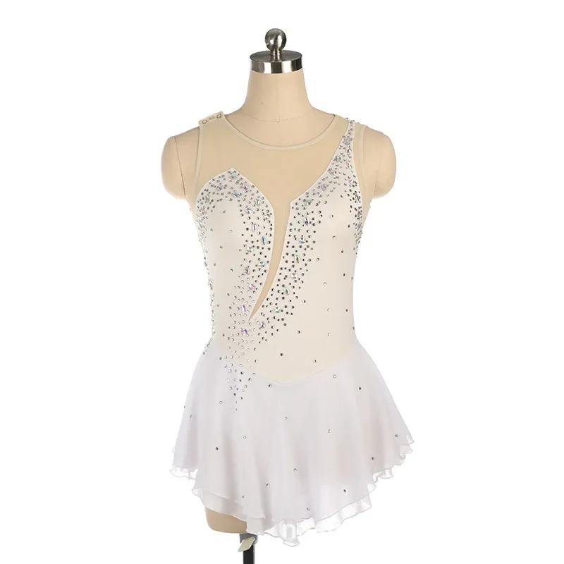 personalizzato bambino adulto pattinaggio di figura costume ragazze prestazioni competizione vestito bianco balletto tuta body da balletto per le donne