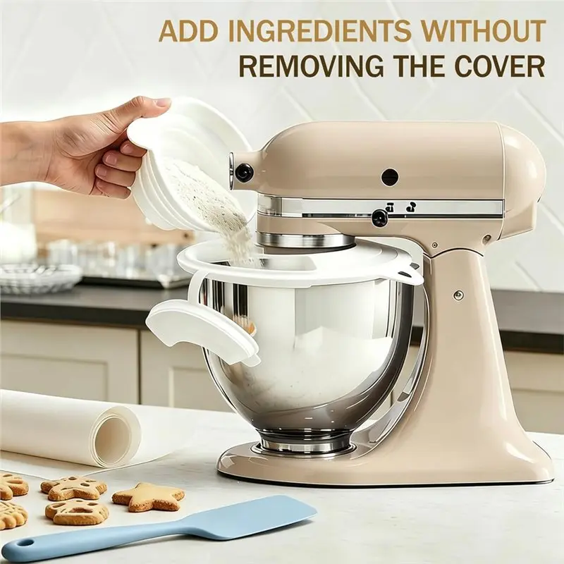 75STO-Mess Free Flour Funnel Set-Silicone Collapsible Pouring Shield Attachment For Kitchenaid Stand Mixer (4.5-5 Qt)