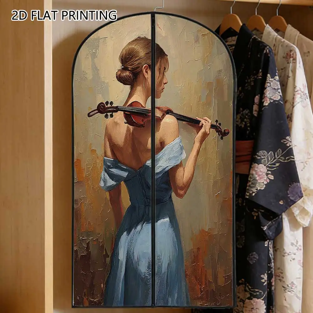 1pc Violin Lady Figure Compressed Dust Cover Clothes Compression Hanging Storage Bag Household Wardrobe Organizer