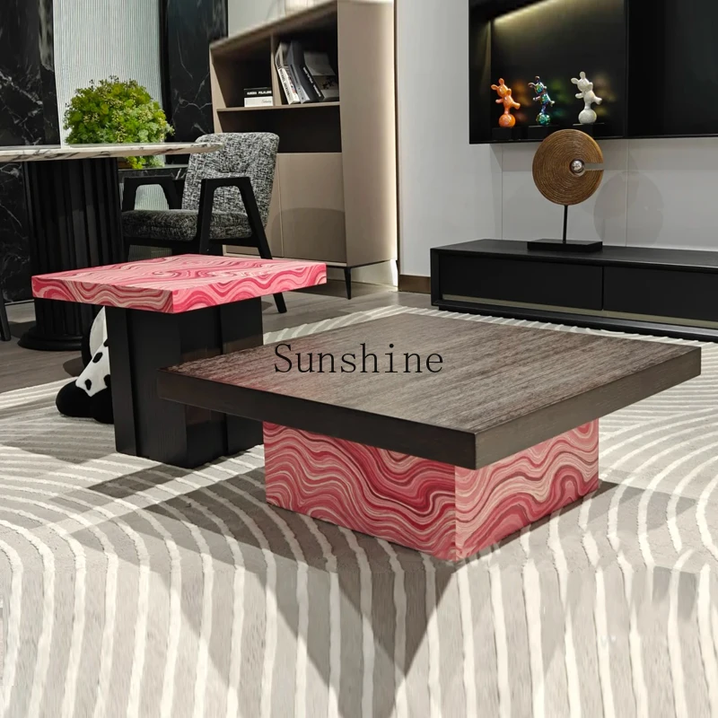 

Medieval pattern solid wood edge a few surprise quiet wind home art light luxury design coffee table