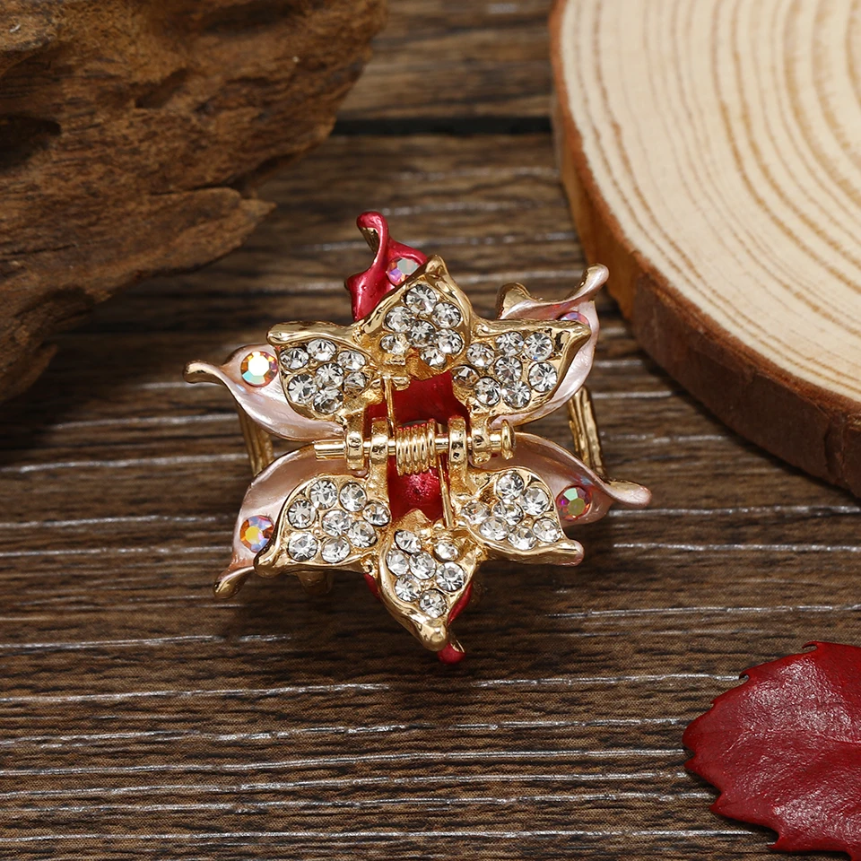 Retro Small Rhinestone Hair Claw Hair Accessories Flower Painting Hairs Ornaments Women Hairclip Jewelry