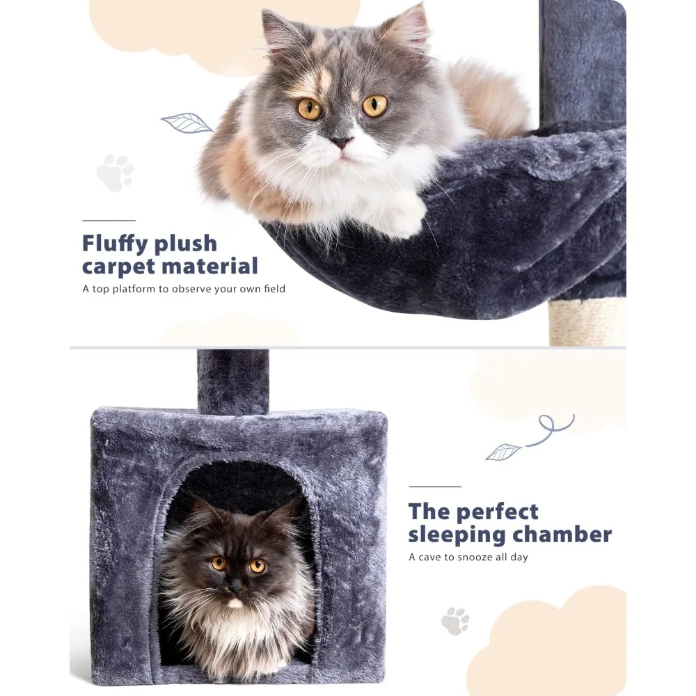 Árbol para gatos de piso a techo, altura de 5 niveles (95-109 pulgadas) - Torre trepadora para gatos ajustable con postes rascadores de sisal, Condo para gatos,