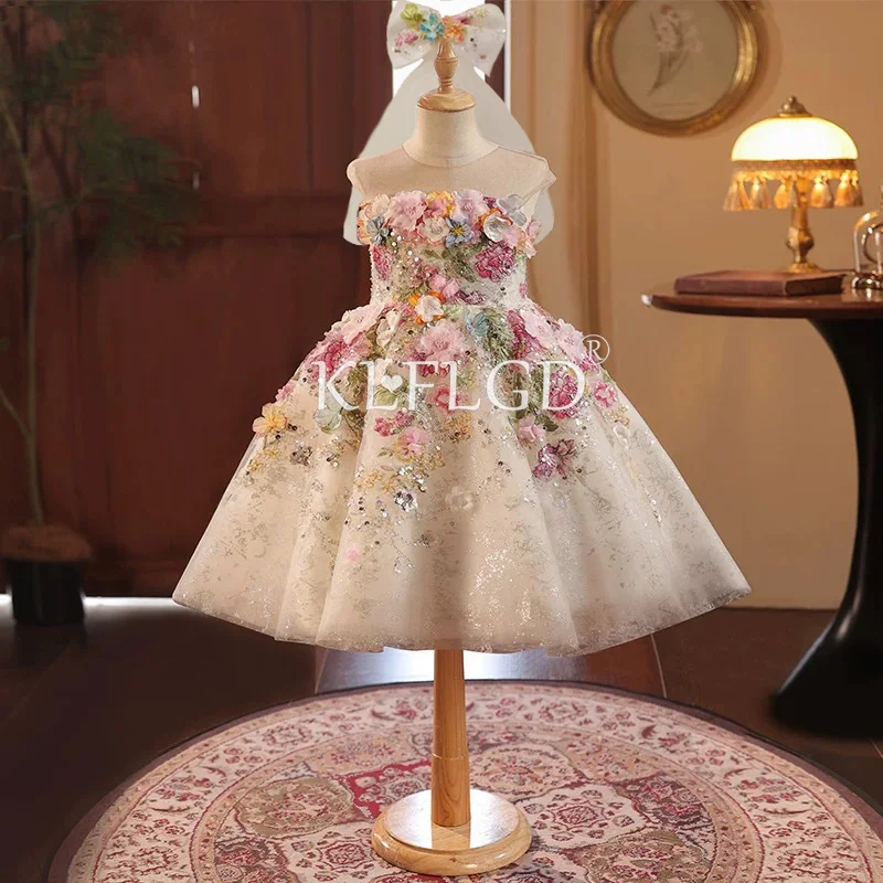 New Girls' Dress High-End French Style Birthday Flower Girl Host Piano Performance Costume Gorgeous Girl Beauty Pageant Costume