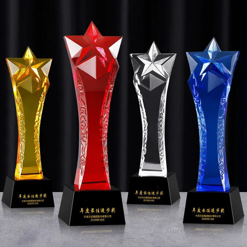

Customized Five-Pointed Star Crystal Trophy, Twisted Column, Honour Company Annual Meeting Awards, High-End Home Decoration, 1Pc