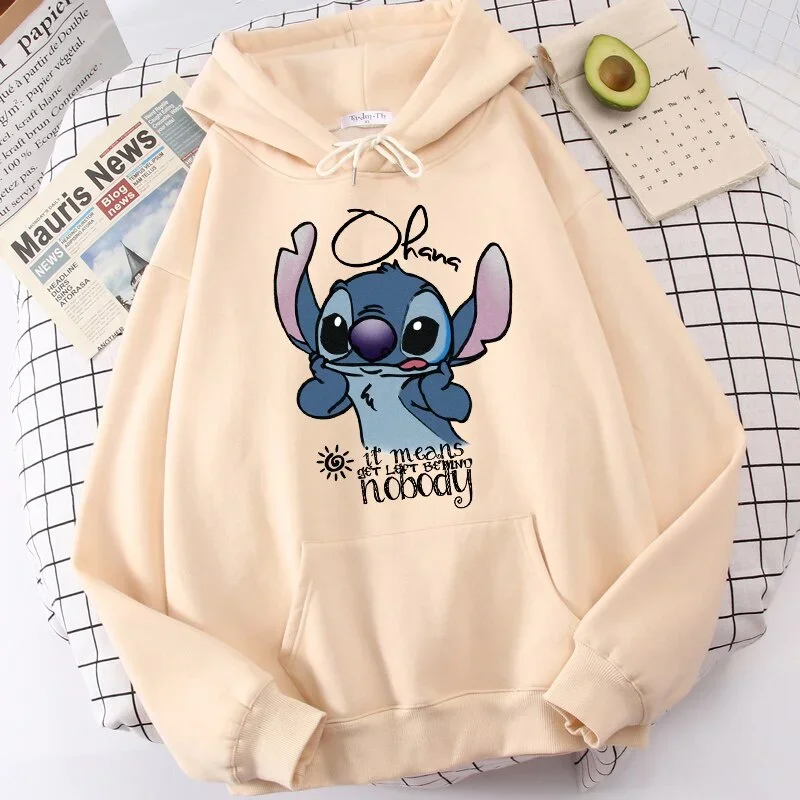 Disney Stitch Hoodies Women Harajuku Pullovers Cute Unisex Casual Tops Hooded Sweatshirt