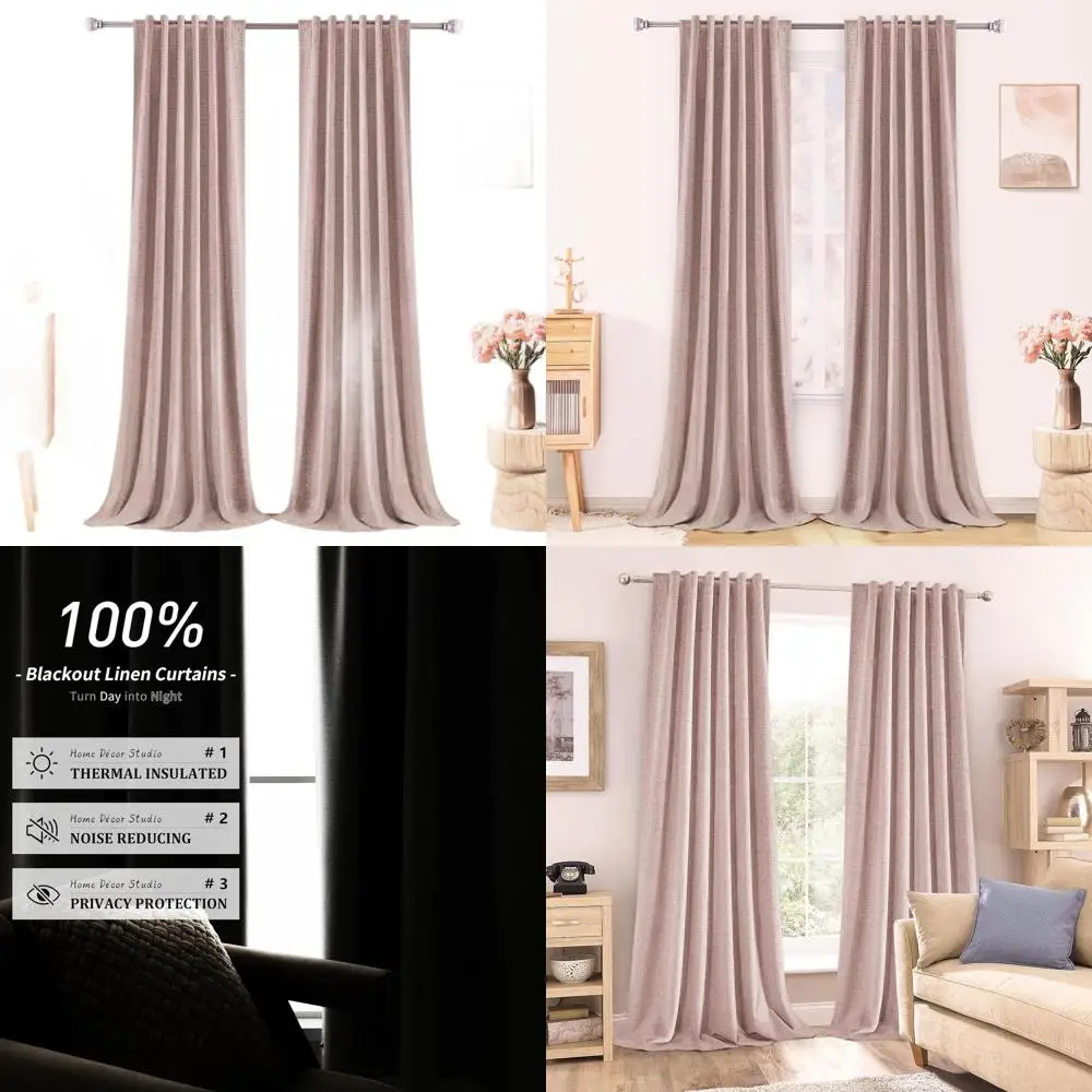 

Thermal Insulated Blackout Linen Curtains, 96 Pink, 2-Panel Set for Baby's Room, Back Tab/Rod Pocket, Darkening Window Treatment