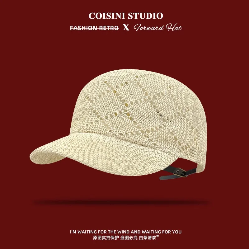 

Japanese Simple Breathable Hollow Knitted Baseball Cap Travel Versatile Painter Hat Women Temperament Sunshade Knitted Beret