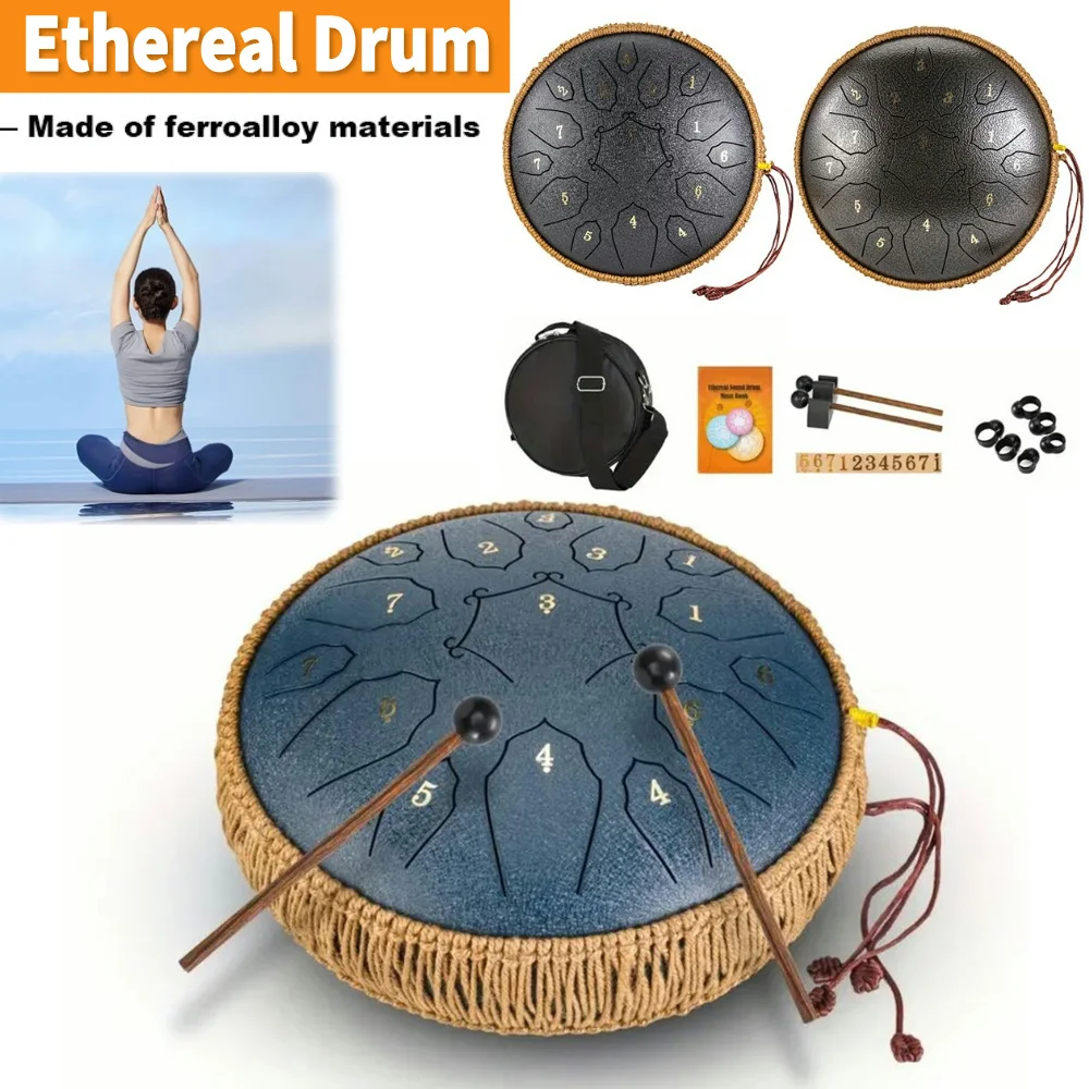 12 Inch 15 Notes Music Drum Steel D Tone Ethereal Drum with Handbag Drumsticks Percussion Musical Instrument For Child Beginner