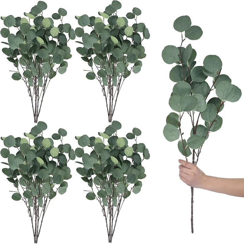 Buquê de plantas artificiais de eucalipto, 60cm, haste de ramo verde para decoração de casa, jardim, festa de casamento, ornamento ao ar livre, 1 peça