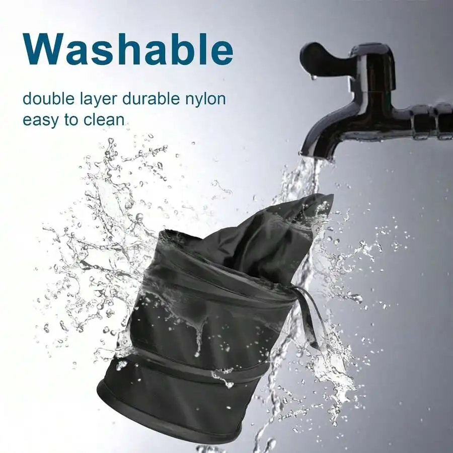 

Collapsible Car Trash Can Waterproof Hanging Garbage Bin Double Layer Nylon Black