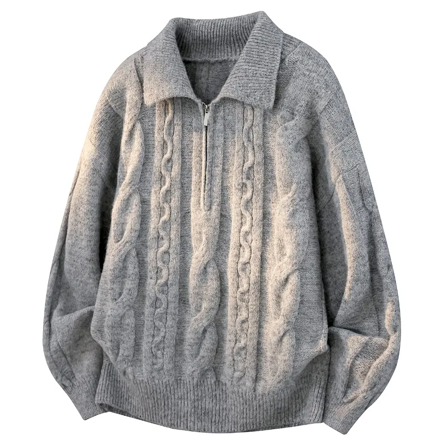 Autumn Winter 2026 New Fashion Polo Collar Sweater Pullover for Men Loose British Style Fried Dough Twists Knitwear