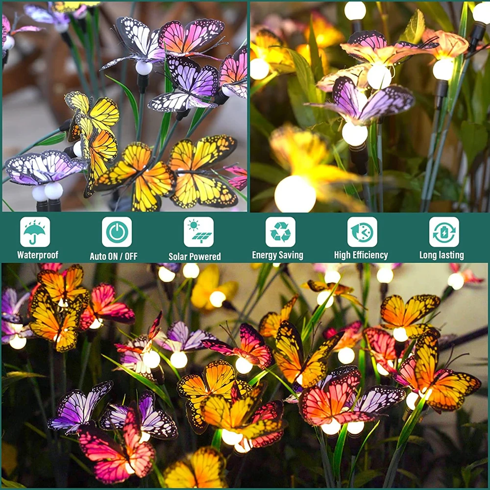 Solar Butterfly Lights Outdoor Firefly Lights Solar Swaying Garden Lights 6/8LED Landscape Lamp Waterproof Yard Pathway Decor