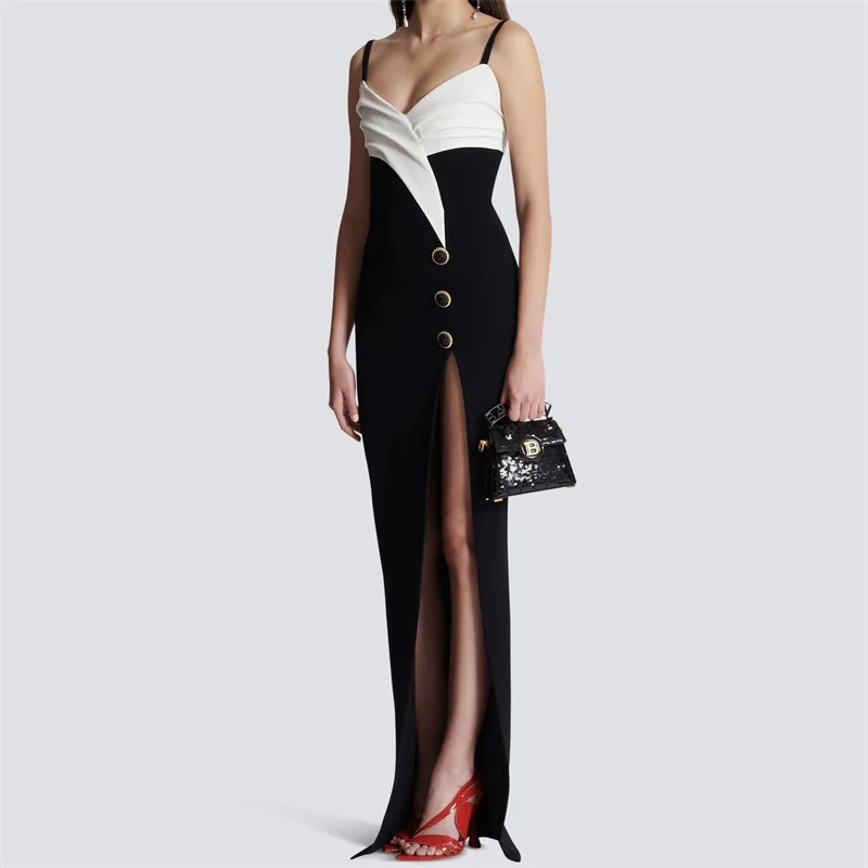 

Women's dress New color blocking patchwork sleeveless long dress for summer 2025 backless suspender midi dresses Evening dresses