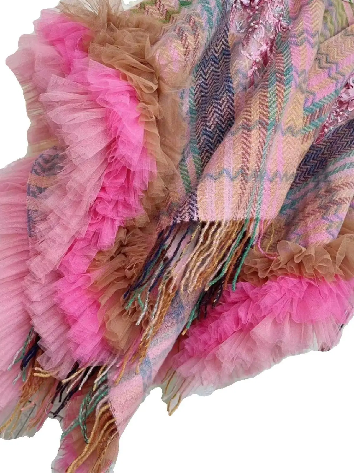 Colorful Coat ＆ Sleeves Tippet Light Color Wrap Trendy Ethnic Style Knitted Sweet Shawl Dress Daily Wear Rainbow Sweater Shawl