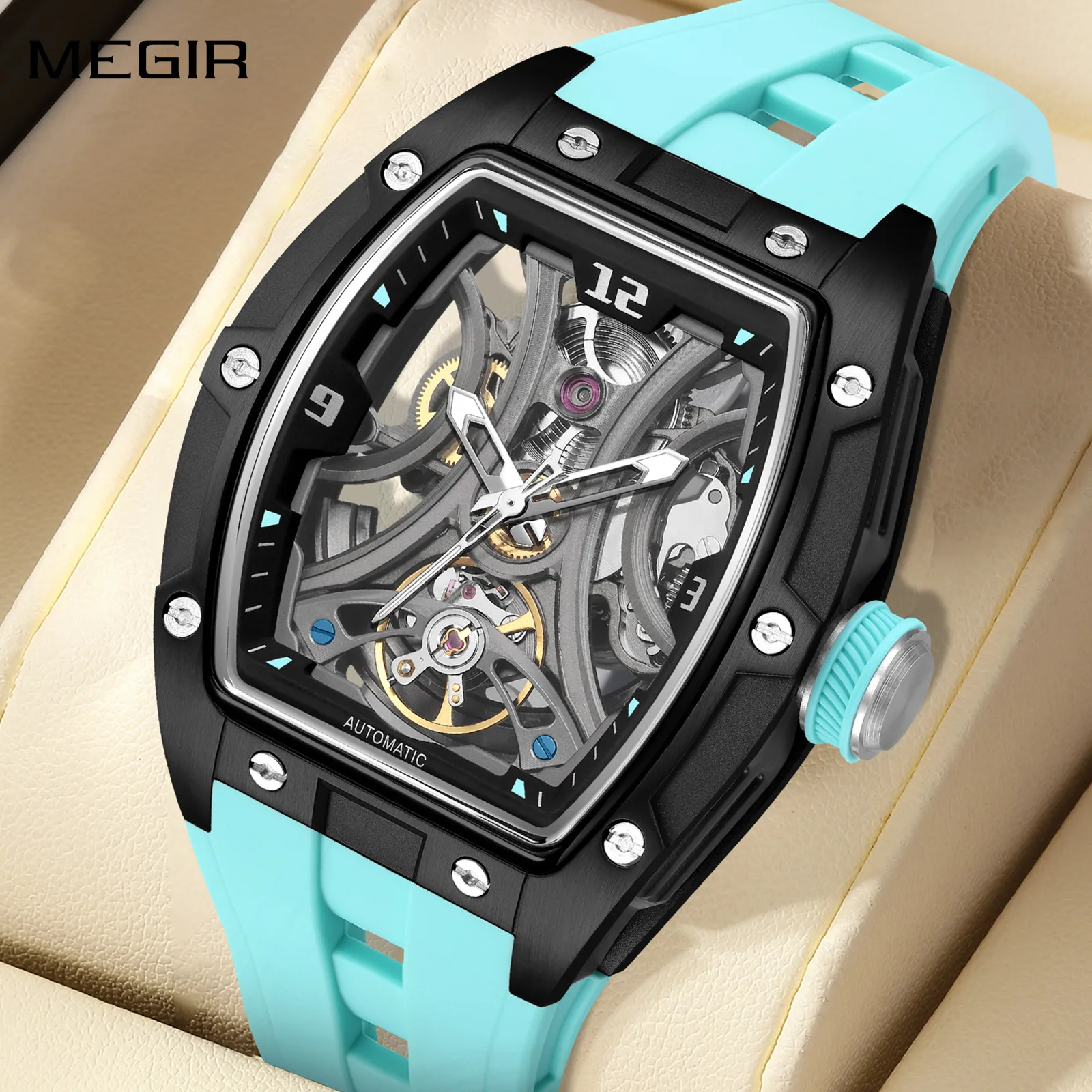 

MEGIR Stainless Steel Case Automatic Mechanical Men's Watches Waterproof Skeleton Dial Men Sport Wrist Watch Clock Montre Homme