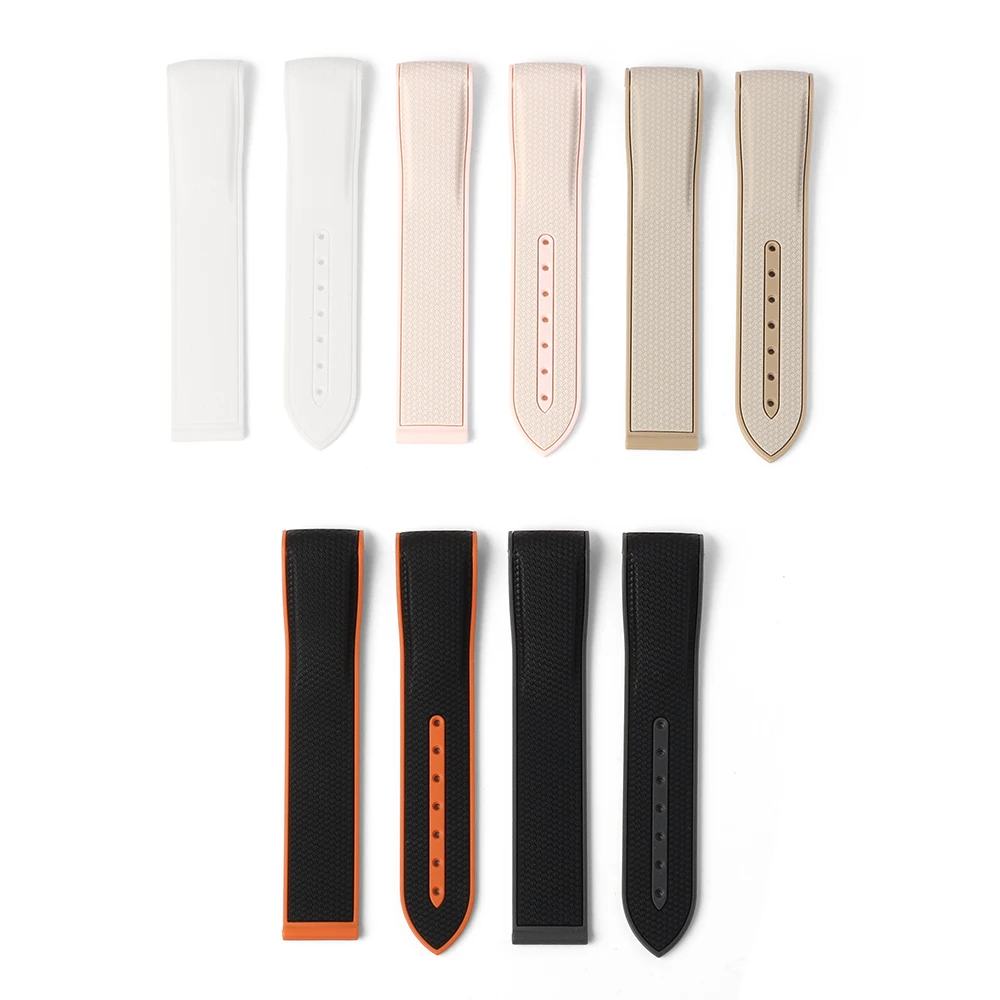 Double Color Curved End Silicone Watchband 20mm Pink Beige Black Watch Strap for Omega X Swatch Joint MoonSwatch for Seamaster