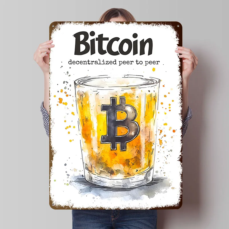 Affiche murale Bitcoin décentralisée Peer-to-Peer, art mural personnalisé, panneaux métalliques rétro vintage pour fans, chambre, garage, accessoires