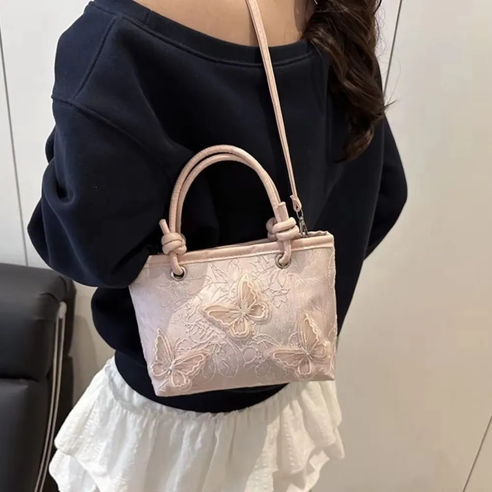 

Butterfly Chinese Style Bucket Bag Artistic Canvas Material Tote Bag Tassel Decoration Single Shoulder Cheongsam Handbag