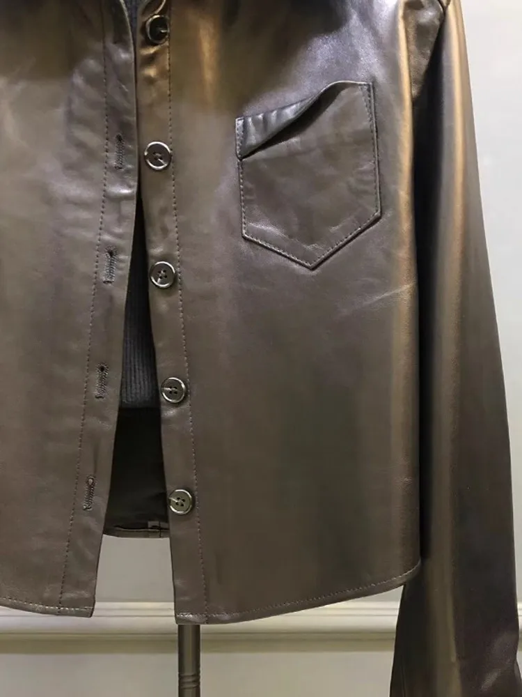 Veste d'automne en cuir véritable de mouton pour femme, simple boutonnage, col à revers de styliste, manteau de Style Punk, veste Streetwear décontractée