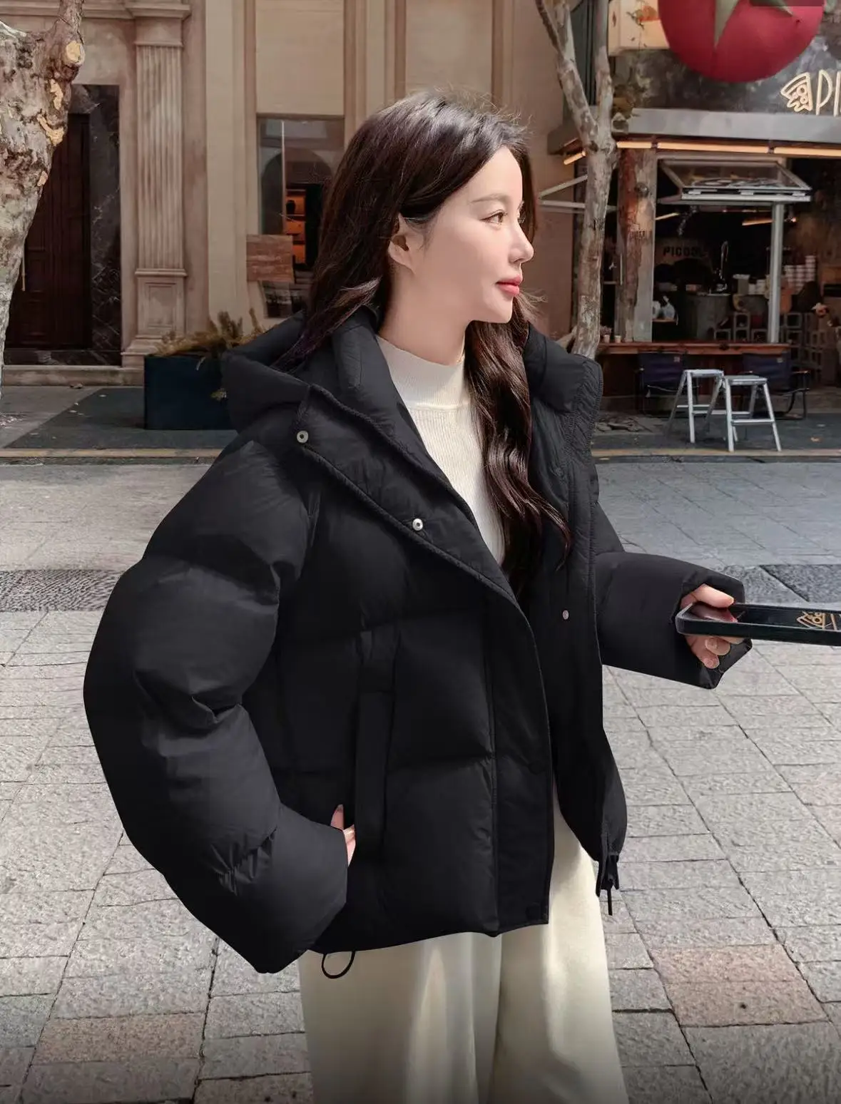Korean Fashion Women Winter Down Puffer Coat Faux Fur Collar Loose Fit Parka Y2K Warm Windproof Vintage Casual Outerwear Jacket