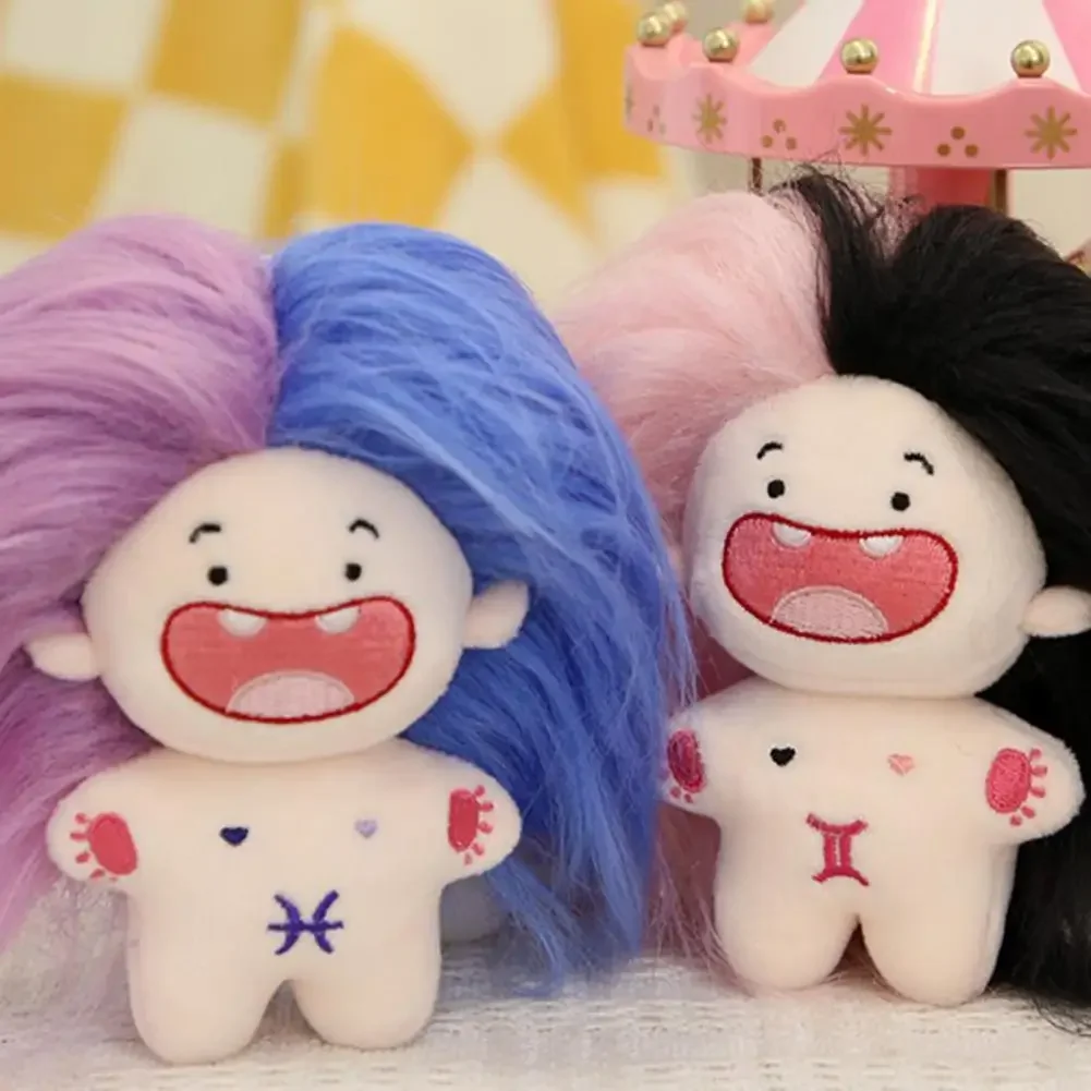 11cm Doll Toy Colorful Fluffy Hair Deciduous Teeth 12-Constellation Plushies Pretend Toy Unfinished Cotton Stuffed Idol Do