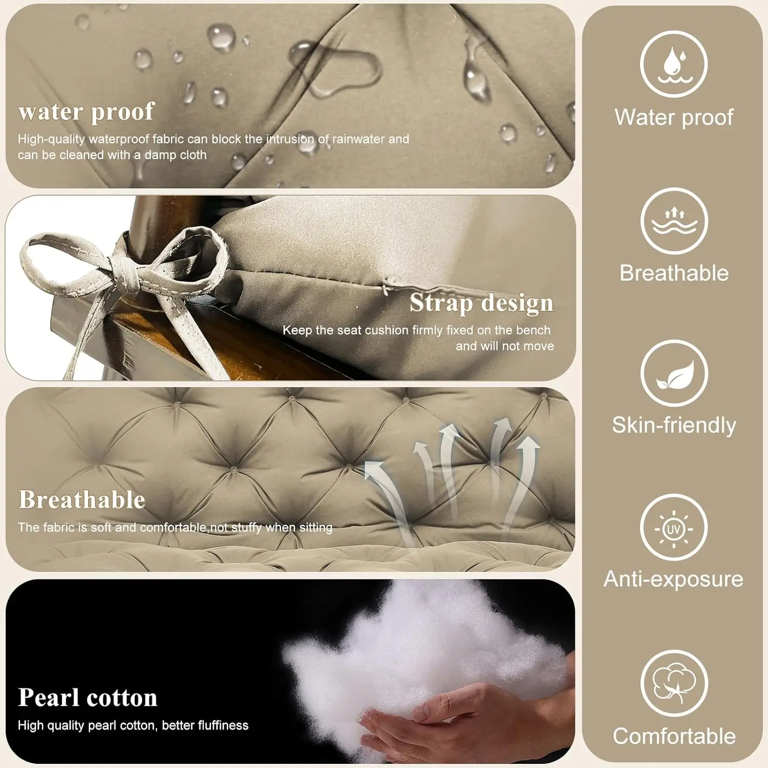 الوسادين الأرجوحة في الهواء الطلق ، الوساد الكاكي ، ووساد مقاعد مقاومة للماء ، استبدال 3 مقاعد ، 60 "سميكة 5"